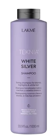 Тонирующий шампунь  для нейтрализации желтого оттенка волос Lakme Teknia White Silver Shampoo, 1000 мл