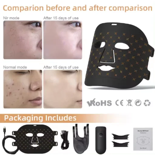 Світлодіодна LED-маска для фототерапії Sillicone LED light Therapy Face Mask  7 спектрів світла 25x33 см